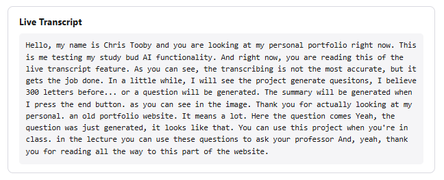 Live transcript of the recorded audio